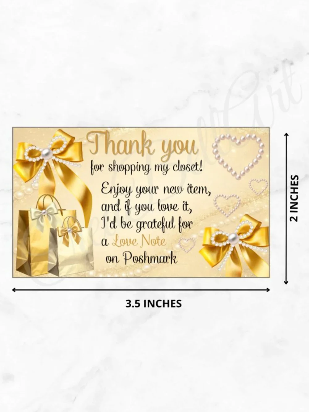 100  Thank You Cards | Gold Elegant Pearl & Bow Design for Small Business